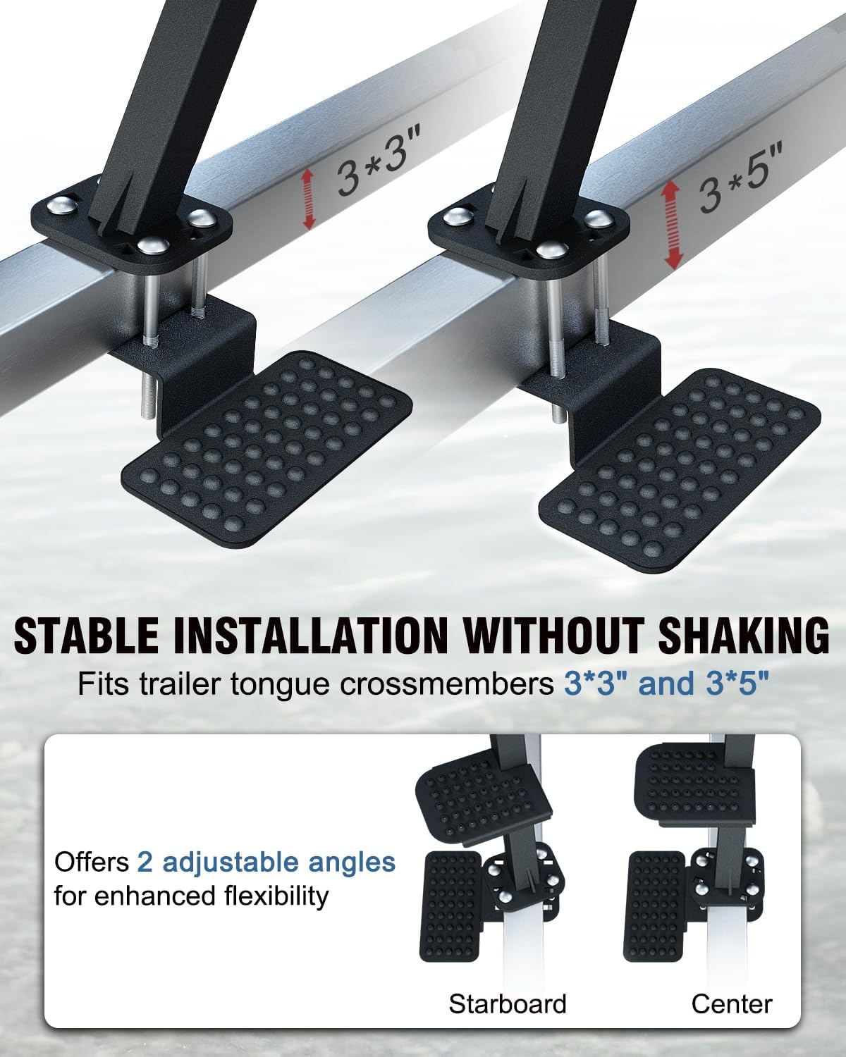 Boat Trailer Steps, Heavy-Duty Trailer Tongue Steps with Safety Grab Handle, Fits 3 x 3 & 3 x 5, 450lbs Capacity (4 Step, Textured Tread)